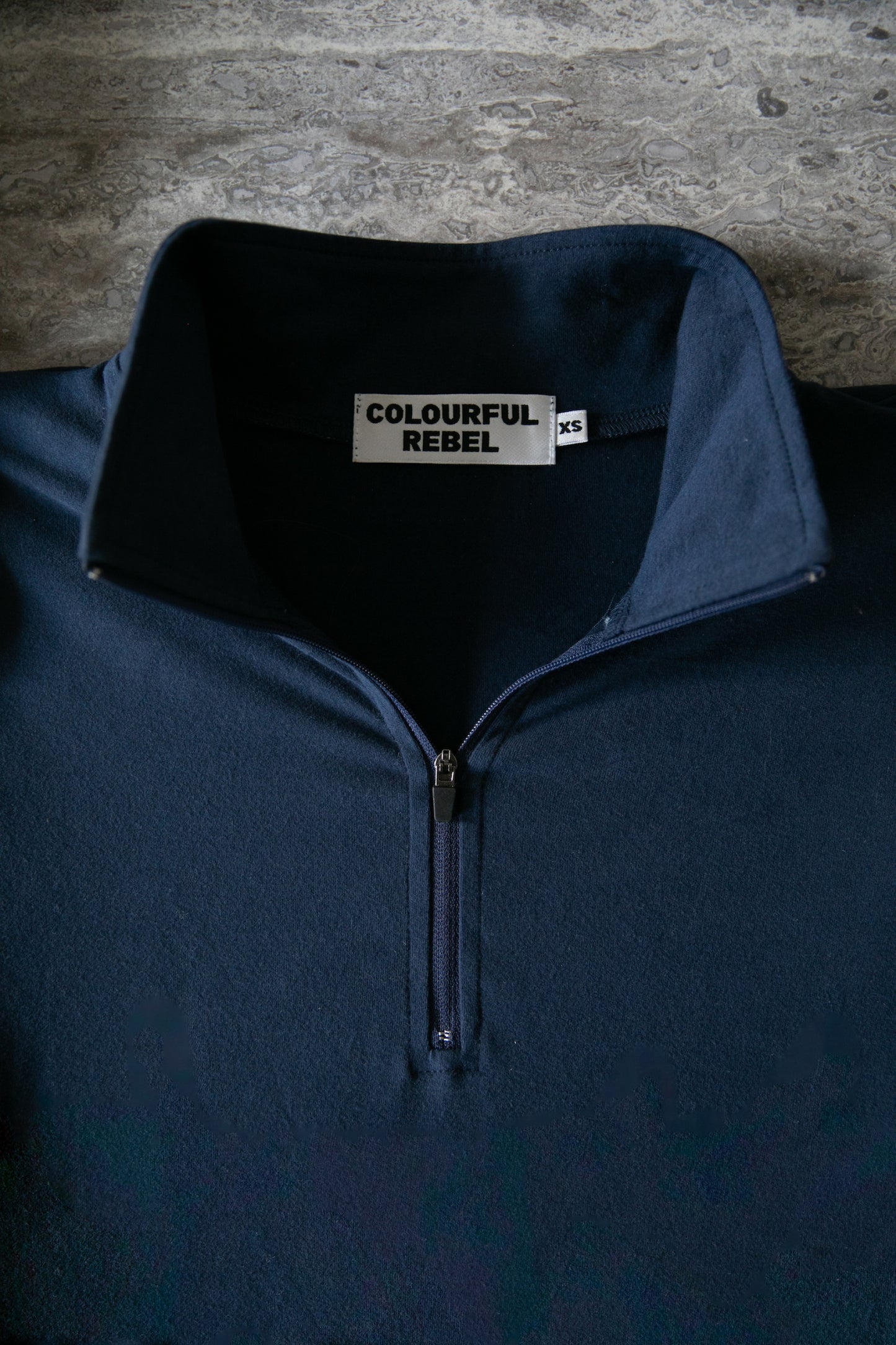 Colourful Rebel | Uni Logo Fitted Zip Turtleneck Top - Peacoat Blue