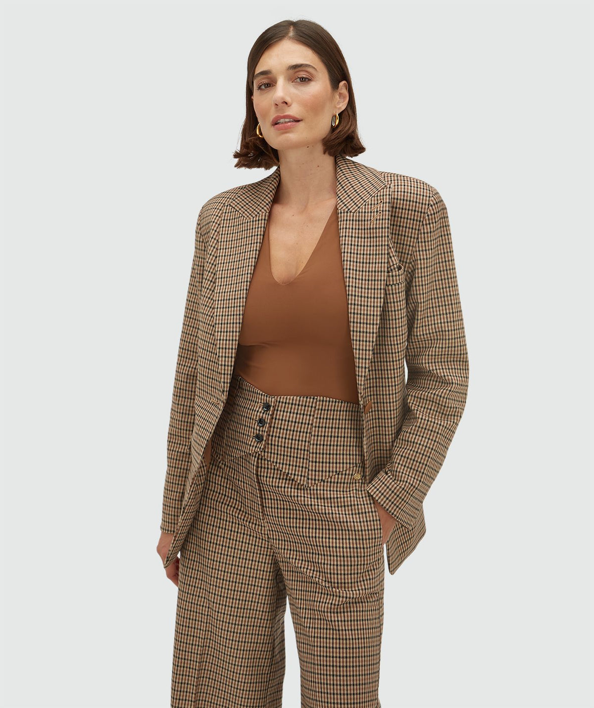 JOSH V | Beryl Getailleerde Blazer - Brown Check