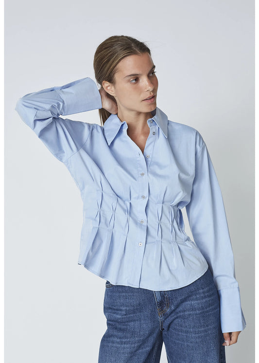 Co'Couture | PoppyCC Pleat Waist Shirt - Pale Blue