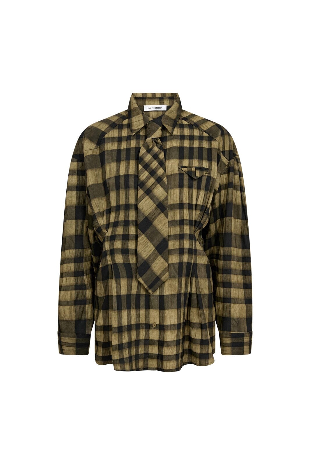 Co'Couture | KyelCC Check Tie Pleat Shirt - Army