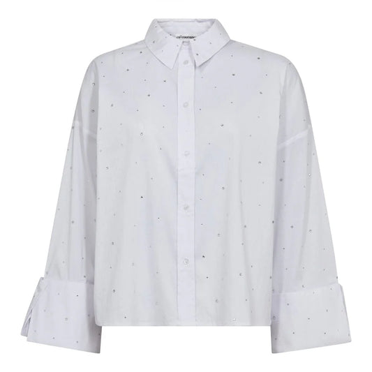 Co'Couture || LeniCC Wide Cuff Stone Shirt - White