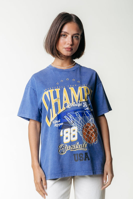 Colourful Rebel | Champions Acid Wash T-shirt - Bright Blue (WT116870)
