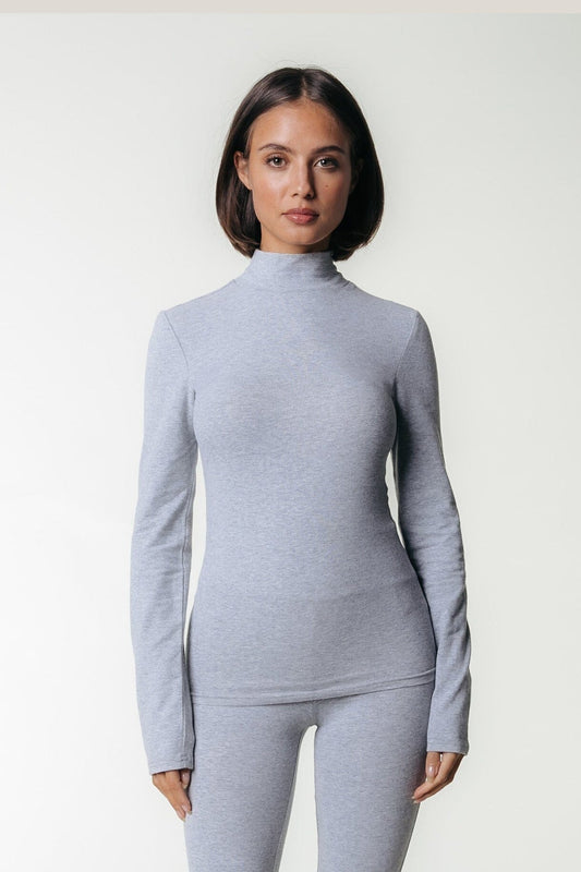 Colourful Rebel | Uni Logo Fitted Turtleneck Top - Medium grey Melange