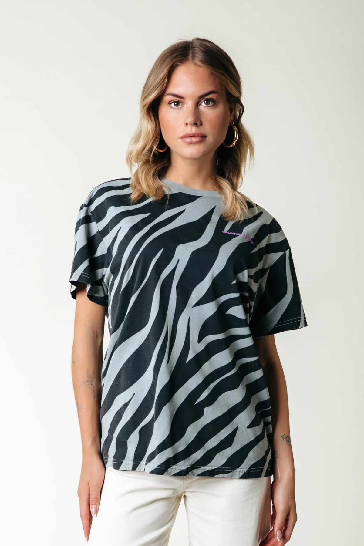 Colourful Rebel | Zebra Acid Wash T-Shirt - Light Grey (WT116594)