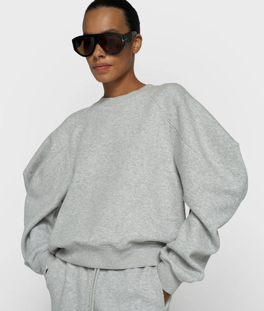 10DAYS | Neoprene Puff Sleeve Sweater - Light Grey