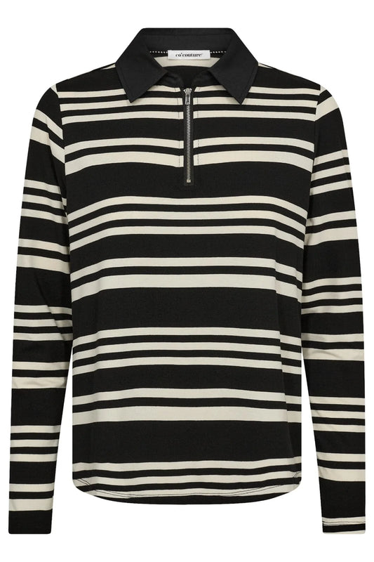 Co'Couture | MalucaCC Stripe Polo Blouse - Black (199-33146)