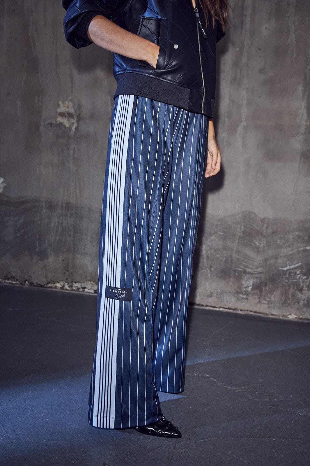 Haute L'Amitié | Baggy Pin Stripe Track Tall Pants - Navy (HL10493)