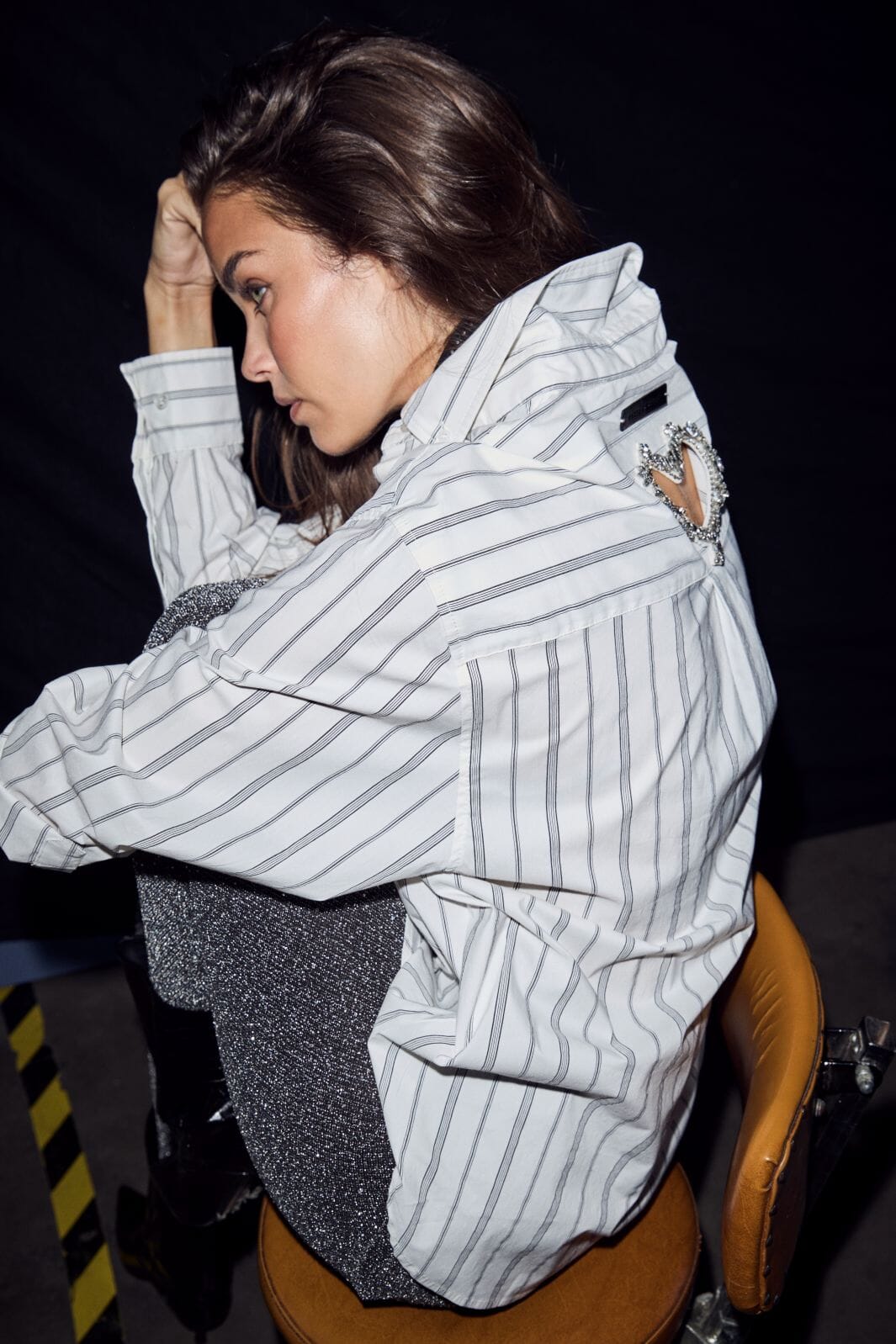 Haute L'Amitié | Crystal Heart Stripe Shirt - White