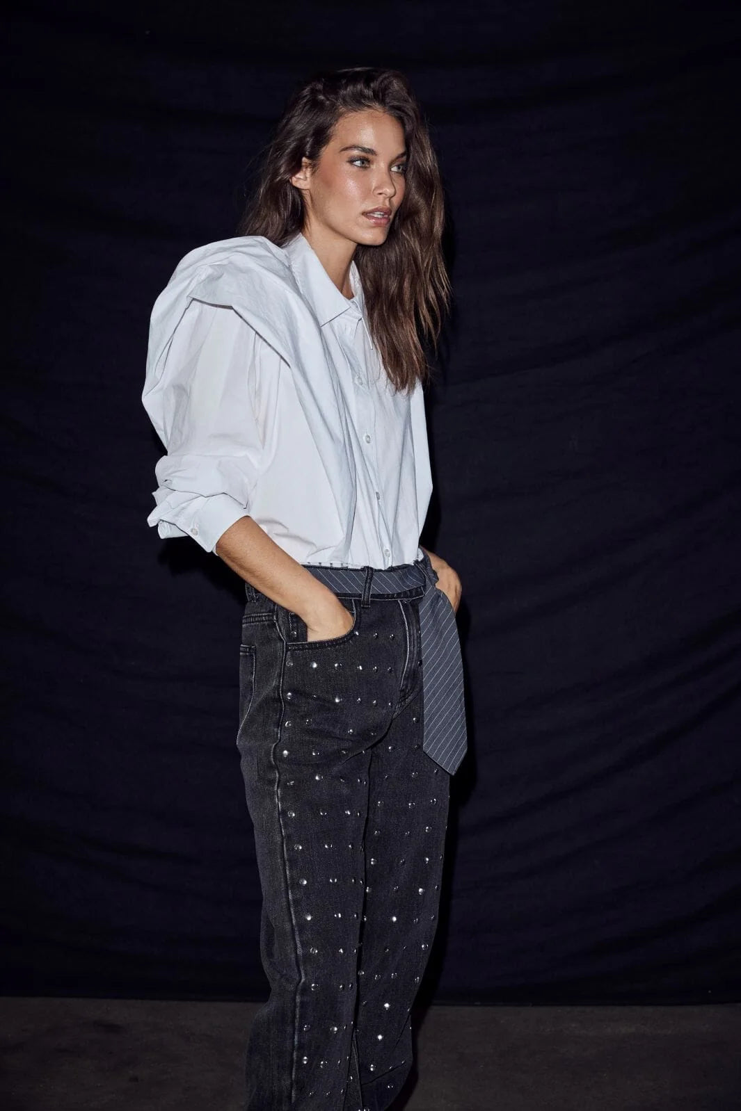 Haute L'Amitié | Flip Waist Rivet Tall Jeans - Black