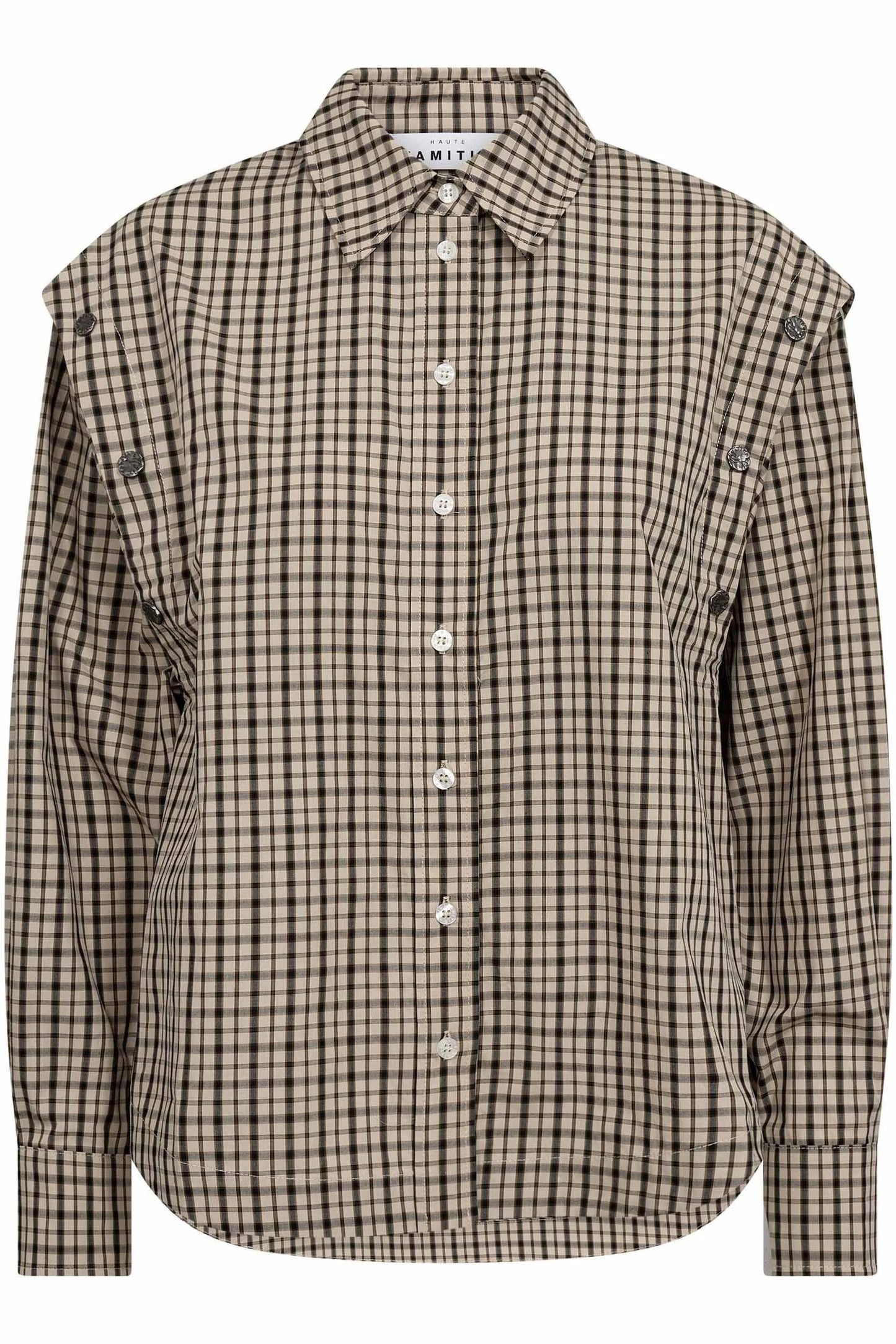 Haute L'amitié | Ruby Check Button Sleeve Shirt - Mocca/Beige