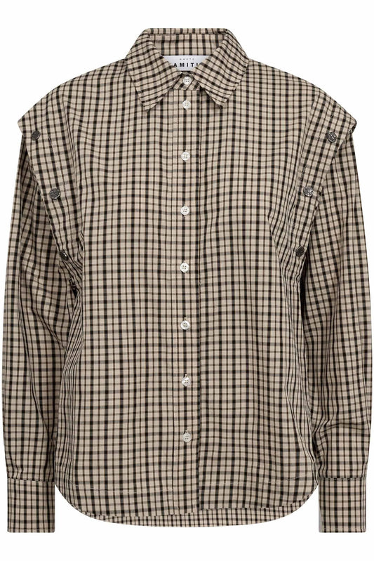 Haute L'amitié | Ruby Check Button Sleeve Shirt - Mocca/Beige