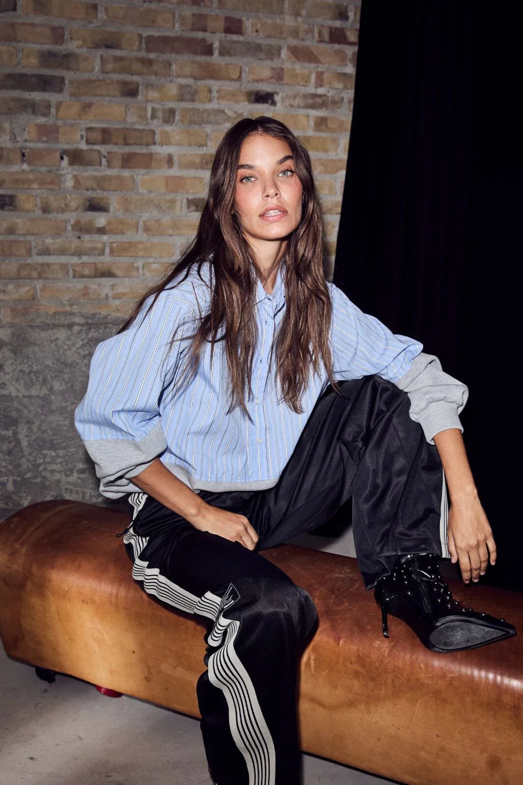 Haute L'Amitié | Sweat Mix Stripe Shirt - Pale Blue/Grey Melange (HL10460)