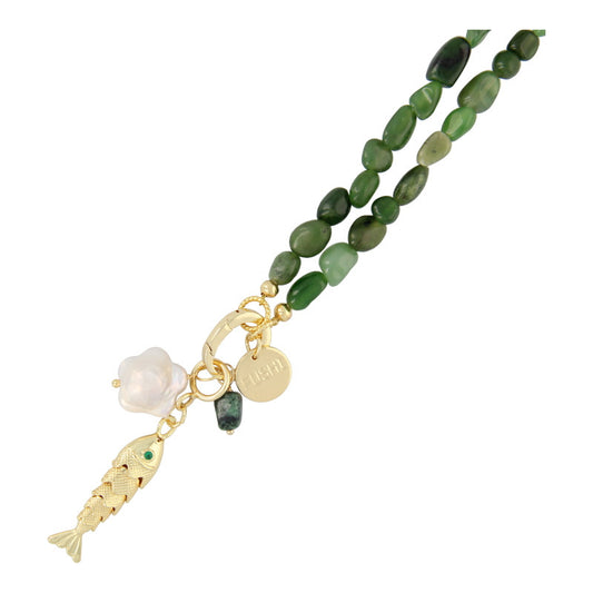Fushi | Ketting tumble stones green jade met clip en bedels