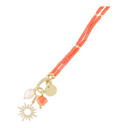 Fushi | Ketting koraal oranje met clip en bedels