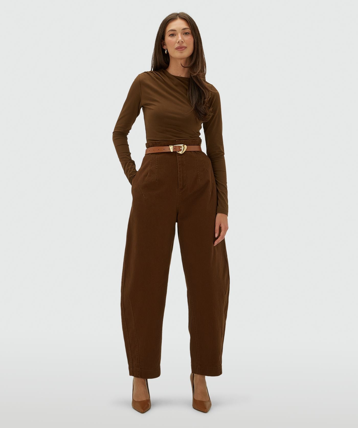 Josh V | Kian High Rise Balloon Fit Broek - Brown
