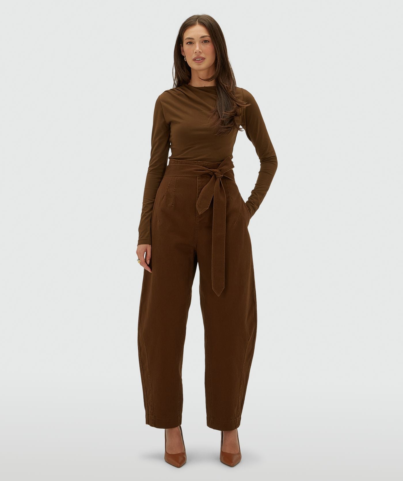 Josh V | Kian High Rise Balloon Fit Broek - Brown