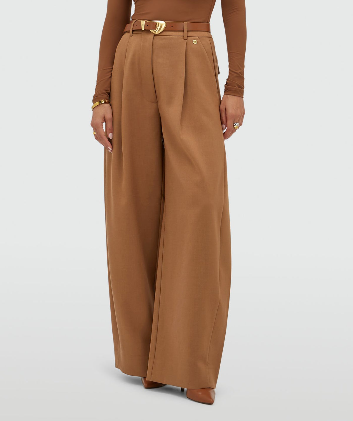 JOSH V | Kyle High Waisted Balloon Fit Pantalon - Cognac