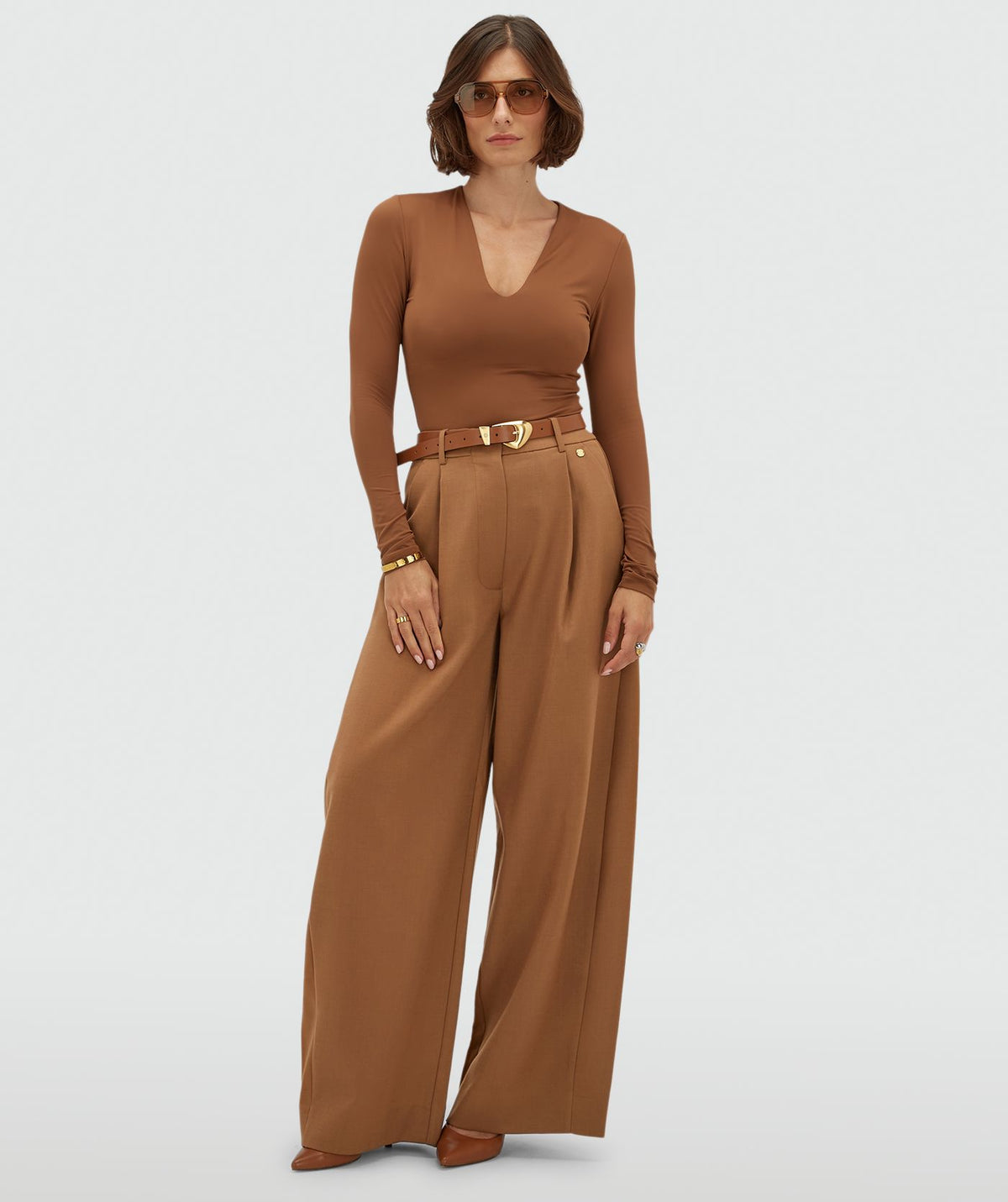 JOSH V | Kyle High Waisted Balloon Fit Pantalon - Cognac