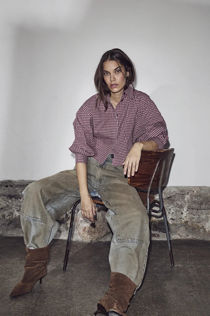 Haute L'Amitié | Musa Check Smock Shirt - Wine (HL10753)
