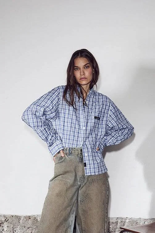 Haute l'Amitié | Button Down Mini Check Shirt - Off-White/ Pale Blue (HL10719)