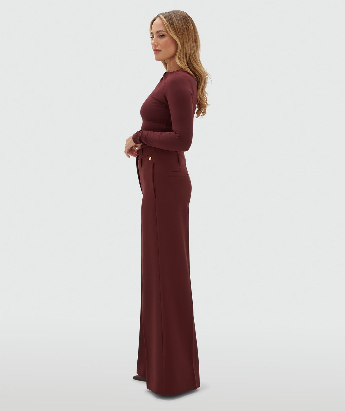 JOSH V | Sky High Waisted Wide Leg Pantalon - Burgundy