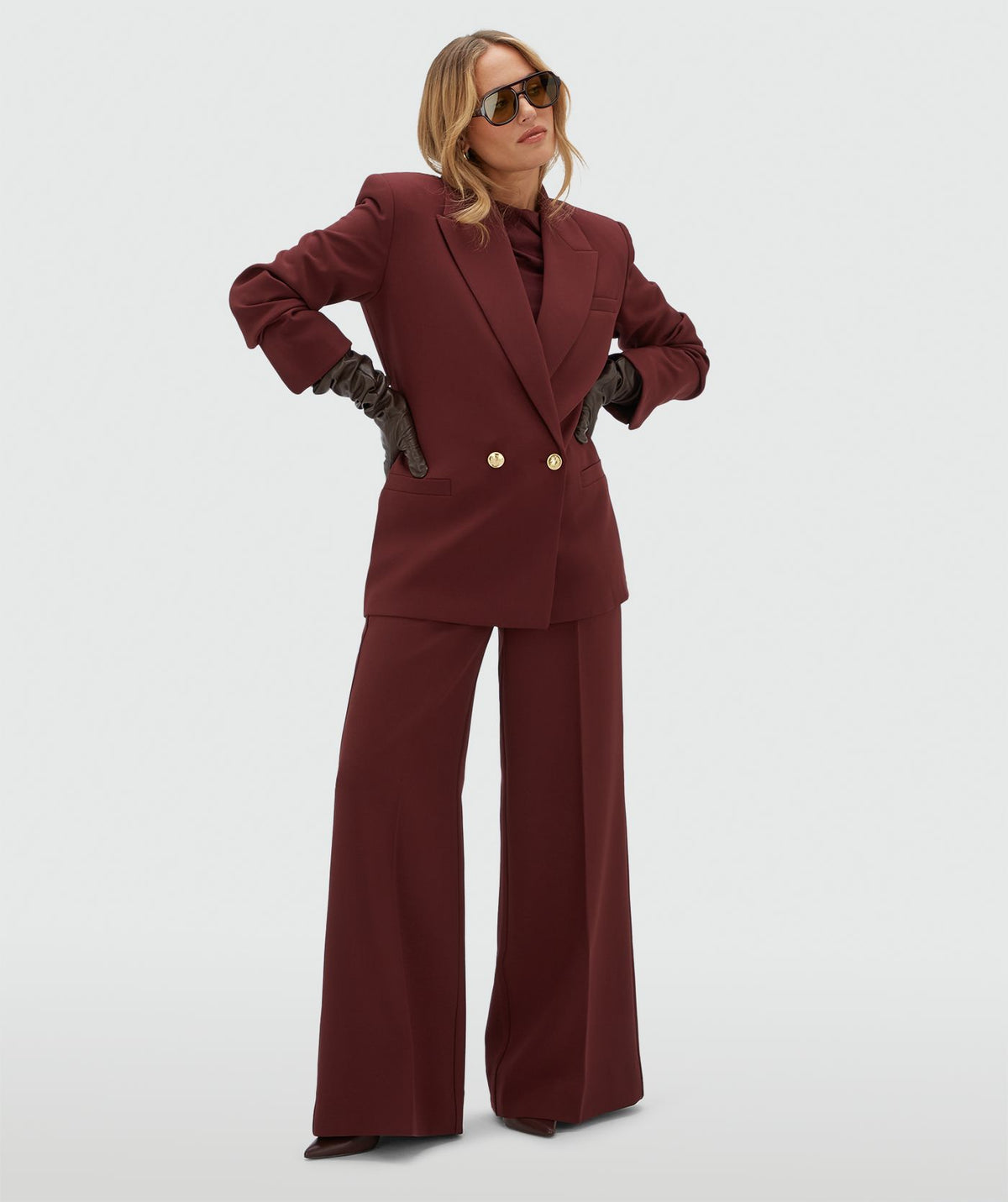 JOSH V | Sky High Waisted Wide Leg Pantalon - Burgundy