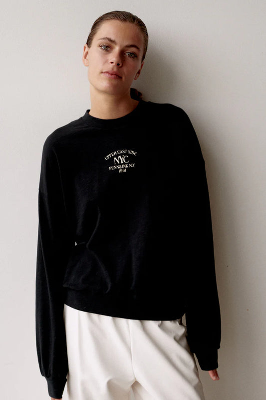 Penn & Ink | Sweater Prin (W24F1509) Blackish - Ecru opdruk